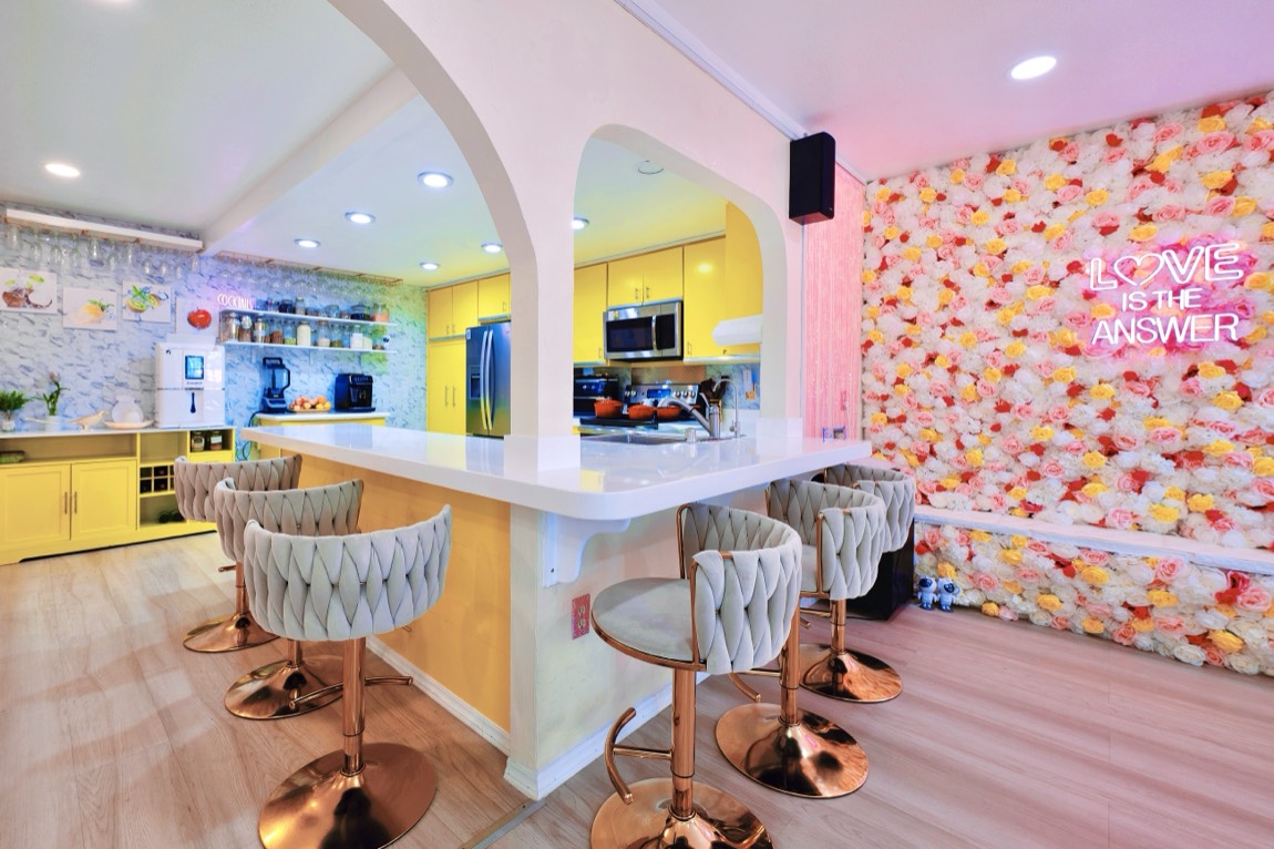 The kitchen and flower wall